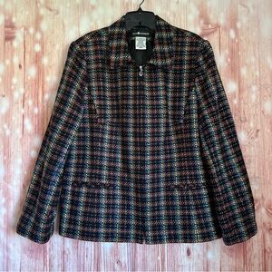 Vintage Sag Harbor Black Full Zip Multicolor Plaid Tweed Blazer Jacket